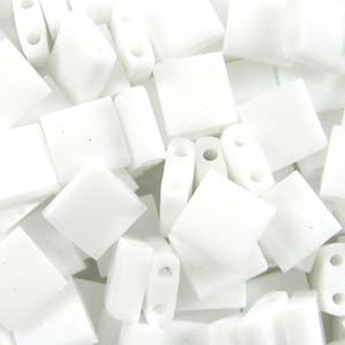 Perline Miyuki Tila Bianco Opaco 5x5 Mm - 7.2g, 2 Buchi, Per Gioielli Fai Da Te