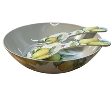 Shabby Chic Melamine Salad Bowl and Serving Set Lemons Summer Outdoor Dining