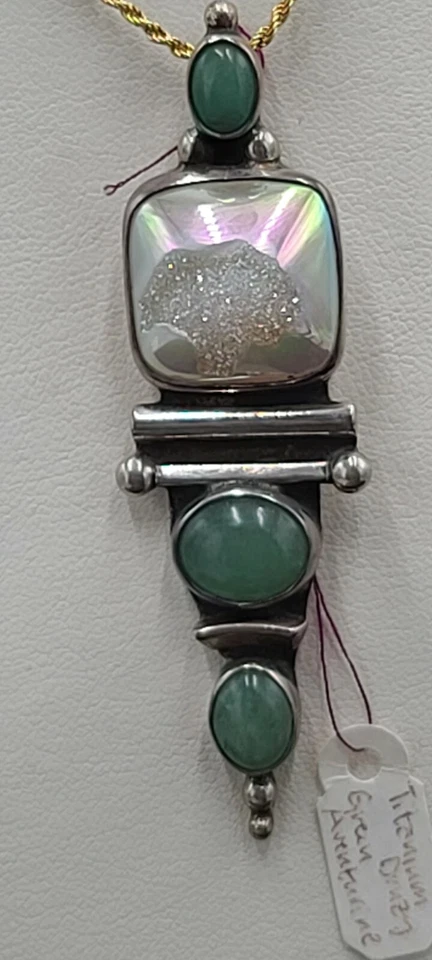 PINGENTE E BROCHURA: DRUSY DE TITÂNIO E AVENTURA VERDE.. I KNOW DOENTE DIREITO - Imagem 2 de 4