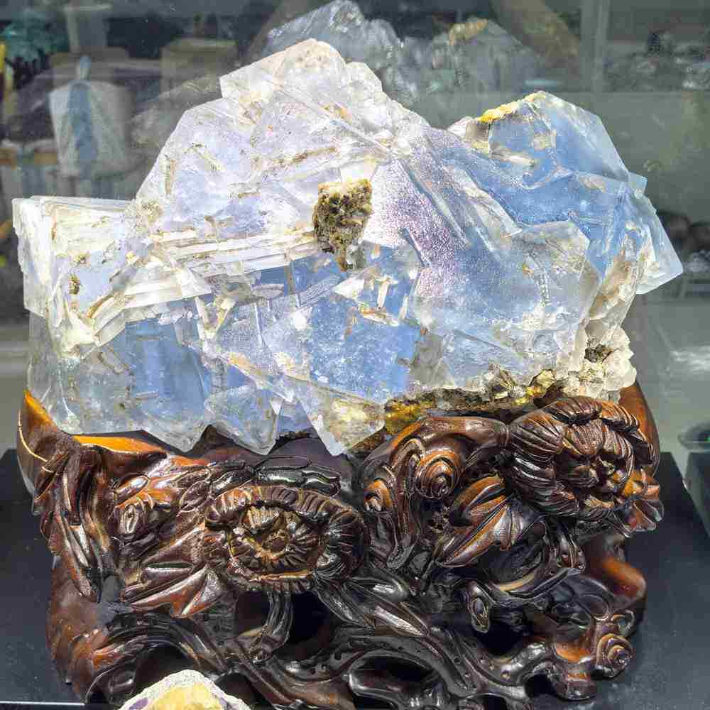 85LB Natural Blue Fluorite Quartz Crystal Cube with Large Mineral Particles