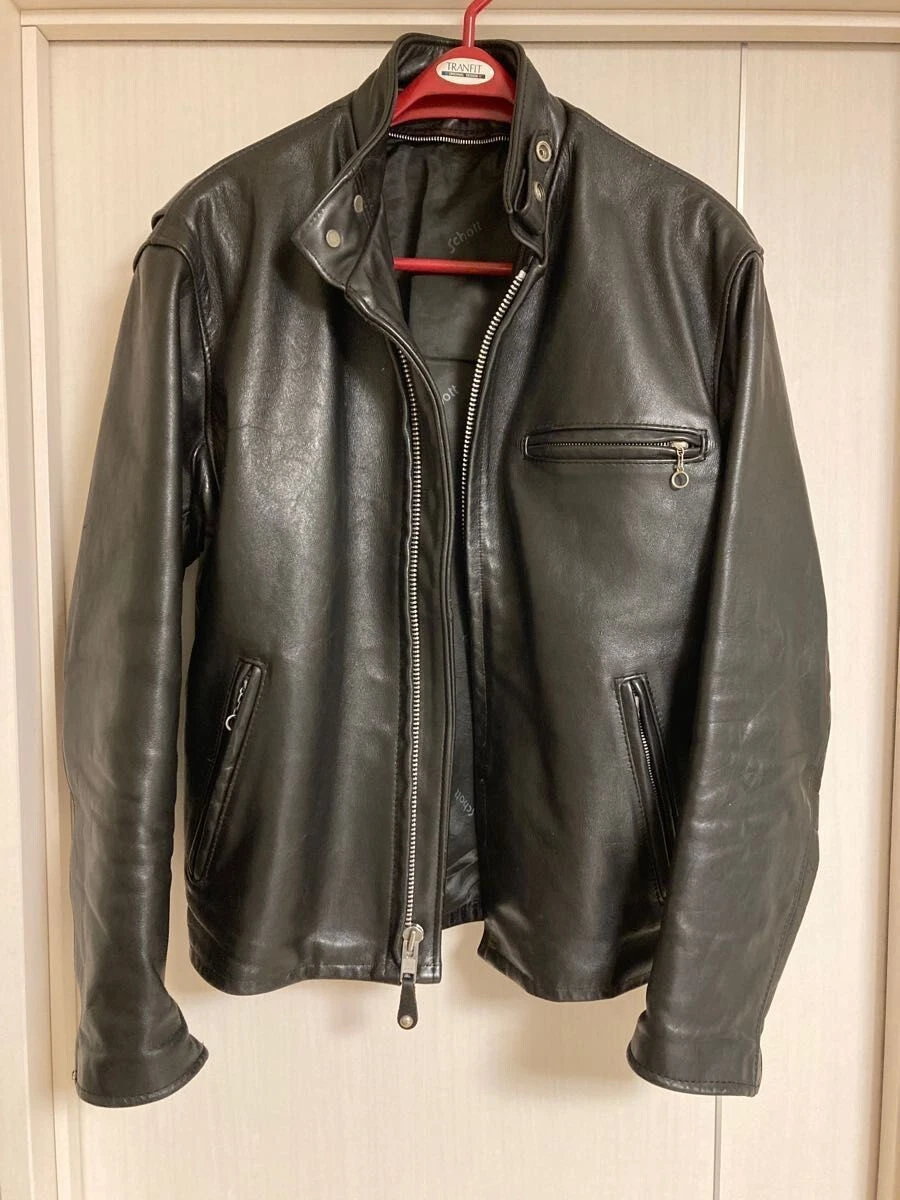 Schott NYC 641 black leather jacket size 40 Cafe Racer style motorcycle Auth