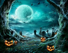 7x5ft Halloween Spooky Night Cemetery Pumpkins Vinyl Backdrop Photo Background