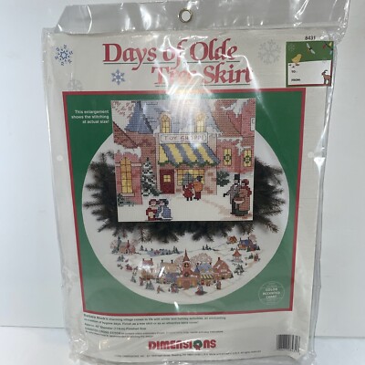 Vtg Dimensions Days Of Olde Christmas Tree Skirt Counted Cross Stitch 1992 NIP