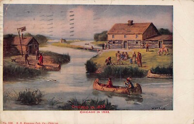 Chicago Illinois IN 1833 ~ 1908 Postcard-Message IN Skandinavisch Language
