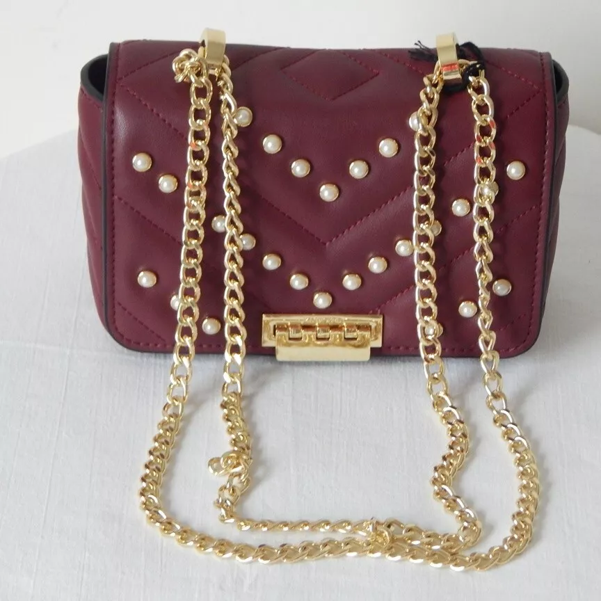ZAC POSEN SOFT EARTHETTE Pearl Lady Chevron Quilted Chain SHLDR Bag Cabernet NWT