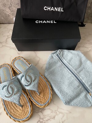 New Authentic CHANEL 22P Beach Thong Slides Espadrilles