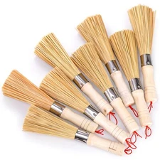 8 Pack Traditional Natural Bamboo Wok Brushes Kitchen Pan Brush for Dishes Pots