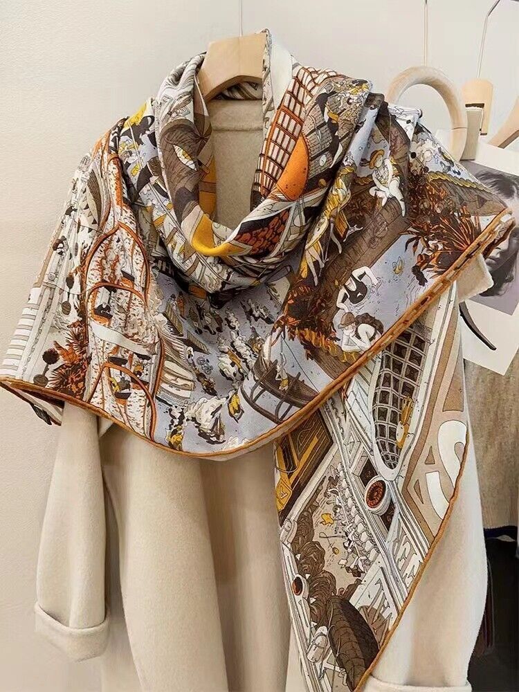 70% Cashmere & 30% Silk Wrap Scarf Stole Street Print Thin 70% Cashmere & 30% Silk Wrap Scarf Stole Street Print Thin