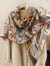 70% Cashmere & 30% Silk Wrap Scarf Stole Street Print Thin Square Shawl 53"