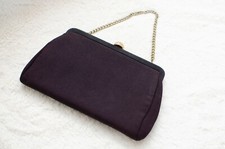 Vintage 1950s Admiral Black Cloth Purse With Jeweled Clasp and Chain Strap