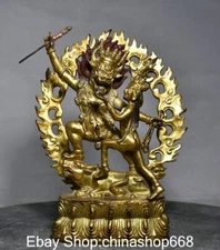 8.4"Old China Copper Buddhism King Kong Ming Wang Princess Buddha Sculpture