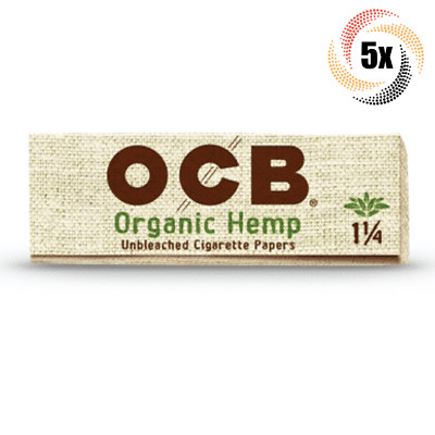 5x Packs OCB Organic Unbleached Rolling Papers 1 1/4 | 50 Papers Each | 2 Tubes