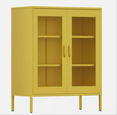 #ad Cofar Metal Buffet Modern Office Home Steel Mesh Door Storage Cabinet 2 Shelves $99.99