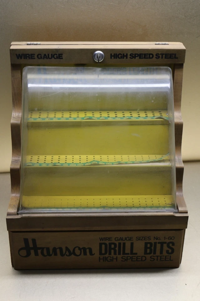 Broca de acero de alta velocidad Hanson vintage ferretería encimera pantalla + llave Foto 2 de 4