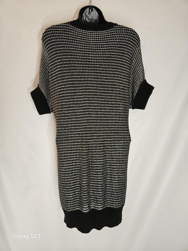 APT. 9 Women's Knit Top Large Sweater Dress Open Weave Black White Short Sleeve - Picture 2 of 9