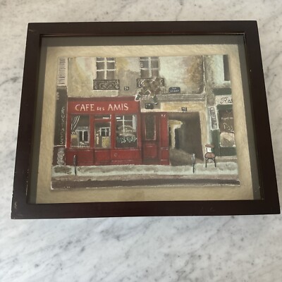 Cafe Des Amis Paris At Christmas Oil Vintage Painting By Chiu Tak Hak B. 1943