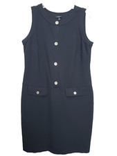TALBOTS Petites Black Knit Sleeveless Shift Dress w/Button Accents Size 14P