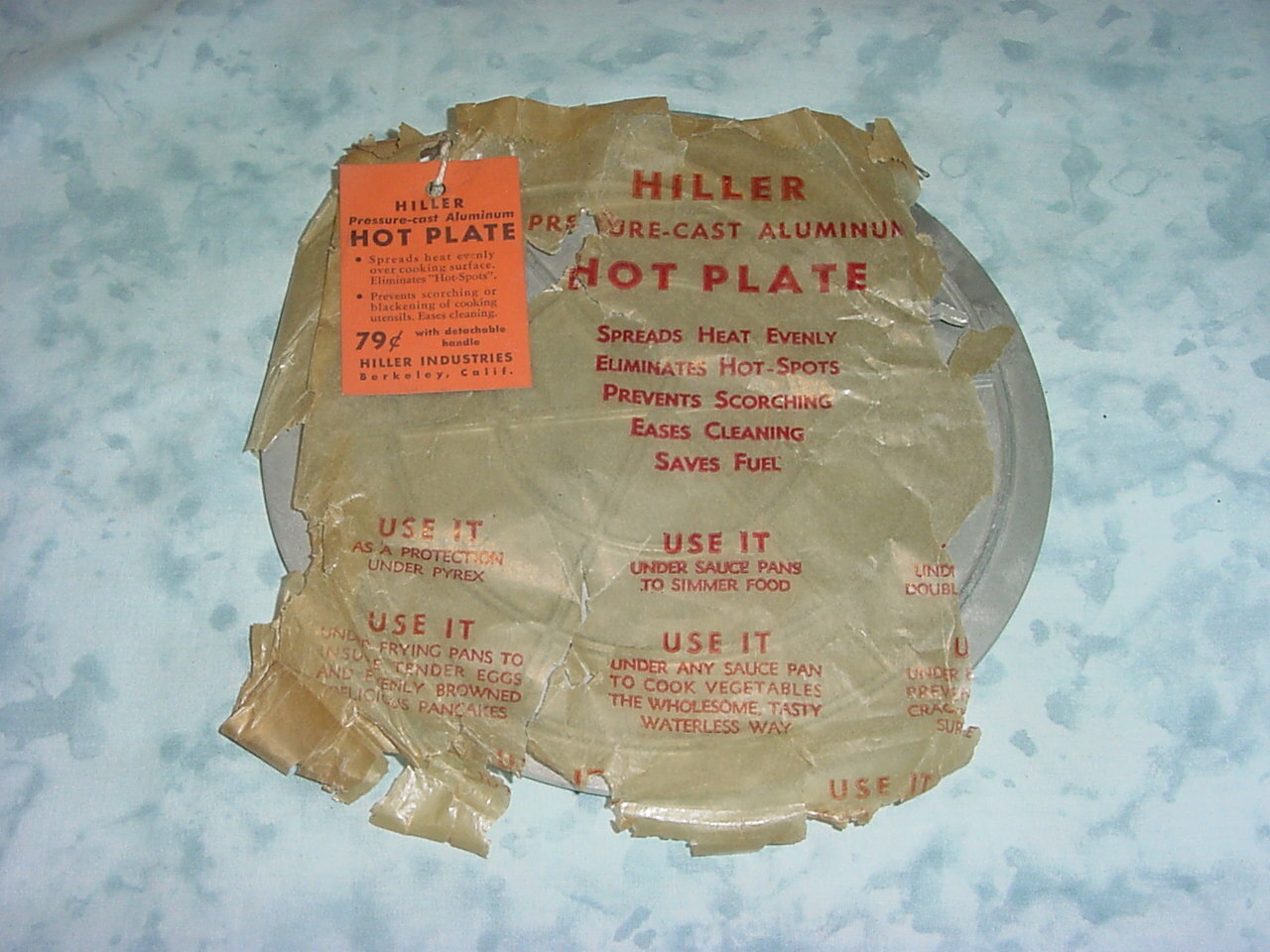 NOS 1940'S VINTAGE HILLER CAST ALUMINUM HOT PLATE / HANDLE KITCH NOS