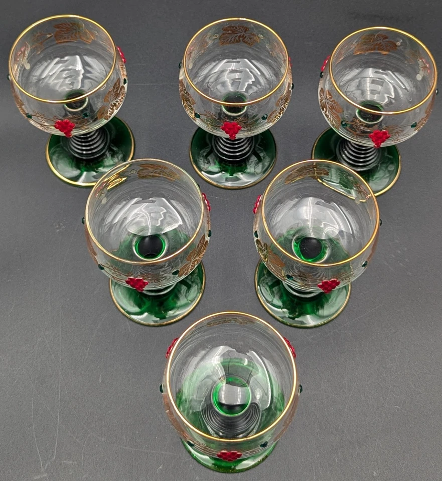 (6) COPAS DE VINO DE COPA ARCOROC VERDE CON UVAS DE DIAMANTES DE IMITACIÓN, HECHAS EN ALEMANIA Foto 3 de 4