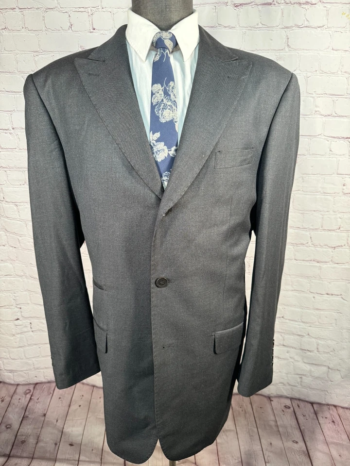 GIORGIO FIORELLI Mens Solid Gray Peak Lapel 2 Piece Suit 44L Jacket 38x32 Pant - Image 2 of 4