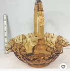 Vtg FENTON AMBER GLASS HOBNAIL RUFFLED EDGE BASKET CANDY DISH 9.5" Tall