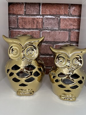 2er Set T-Lichthalter in Eulenform mit LED T-Leuchten