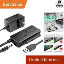 SATA to USB Adapter 5Gbps Power for 2.5" SSD 3.5" HDD Black Reader