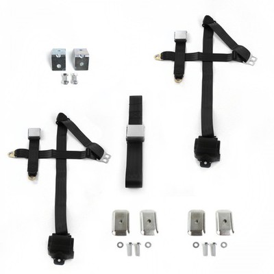 Fits - New Yorker 1955-1956 Airplane 3pt BK Bench Seat Kit w/Brackets 3 Belts