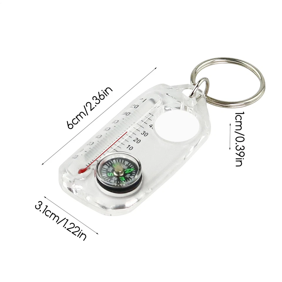 2× Portable Mini Pocket Compass Key Ring With Thermometer Outdoor Survival Tool - Image 2 of 4