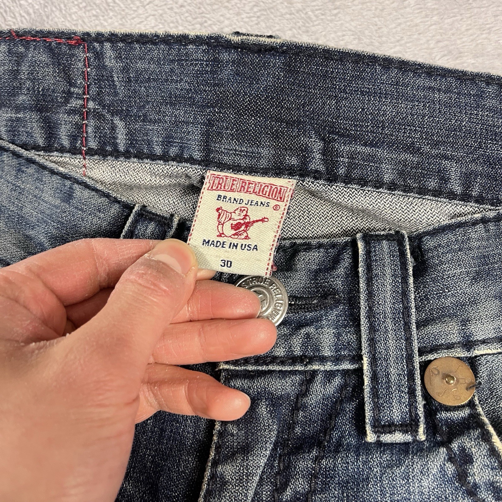 True Religion Men's Rainbow Ricky Jeans Blue Denim Made in USA Y2K Size 34x32 thumbnail 3