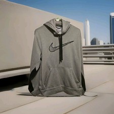 Nike Hoodie Mens Size M Gray Therma Fit Pullover Sweatshirt Big Swoosh
