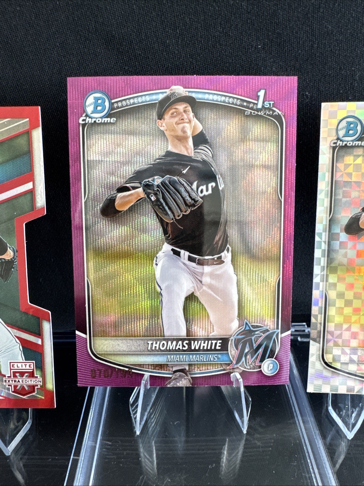 2025 Bowman Chrome 1st Thomas White Fuchsia Wave Refractor /199 + 2 Bonus Cards