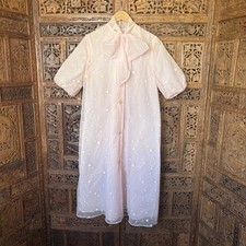 VtG 60s Peignoir Babydoll Chiffon Velvet Bubble Polka Dot Pink Puff Slv Nightie
