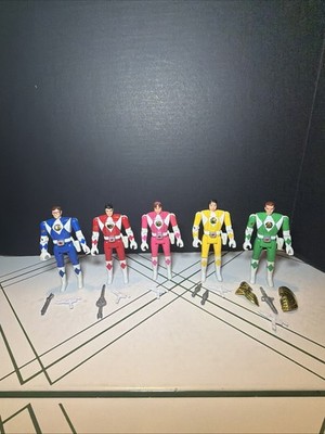Vintage 1993 Mighty Morphin Power Rangers Flip Heads Figures Weapons Lot Of 5