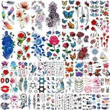 56 Sheets Variety Colorful Rose Flowers Temporary Tattoos for Women, Realistic F