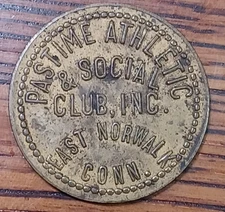 Token Pastime Athletic & Social Club Norwalk Cn Token 24.5mm JRT 232