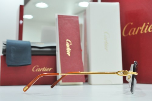 Occhiali da sole Cartier senza montatura più piccoli decoro C Harmattan montatura oro taglio lenti - Foto 11 di 24