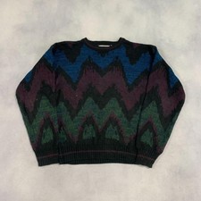 Vintage Abstract Knitted Jumper Patterned Grandad Knit Sweater Men's M