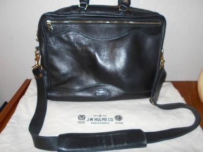 Vintage J.W. Hulme Co. Heavy Black Leather Briefcase Messenger Bag W/Dust Bag