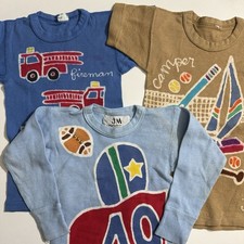 Vintage 70s Hand Painted Graphic Kids Children 3 T-Shirt Lot Fire Truck Football