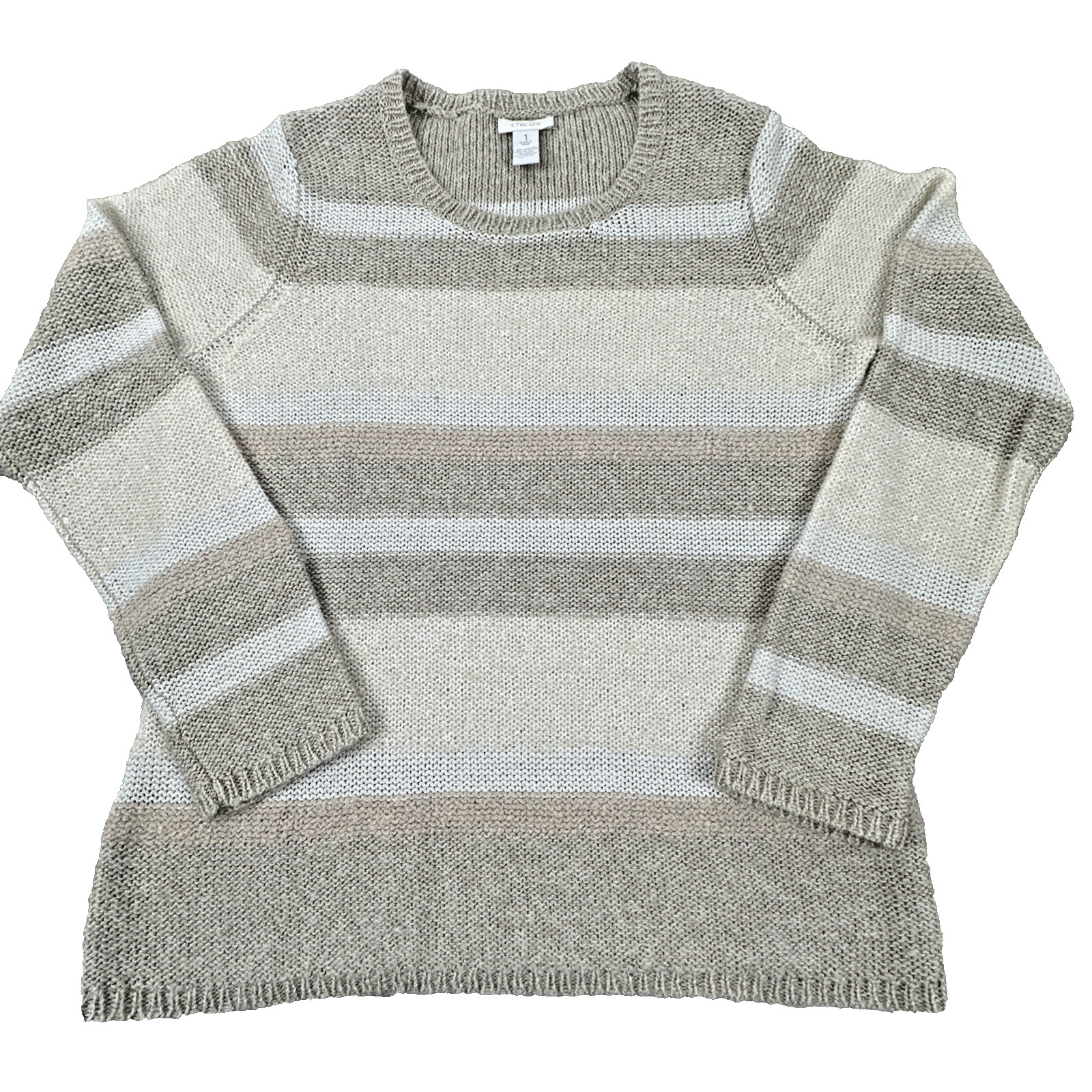 Chico's Striped Crewneck Sweater Women's Size 1 (Medium/8) Gray White Soft