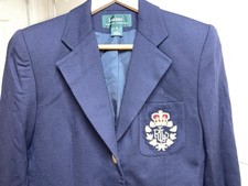 VTG LRL Ralph Lauren Blazer Crest Crown Gold Buttons Worsted Wool Navy Sz 6