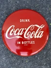 c.1949 Original Vintage Drink Coca Cola Button Sign Metal 12 Inch Soda Gas Oil