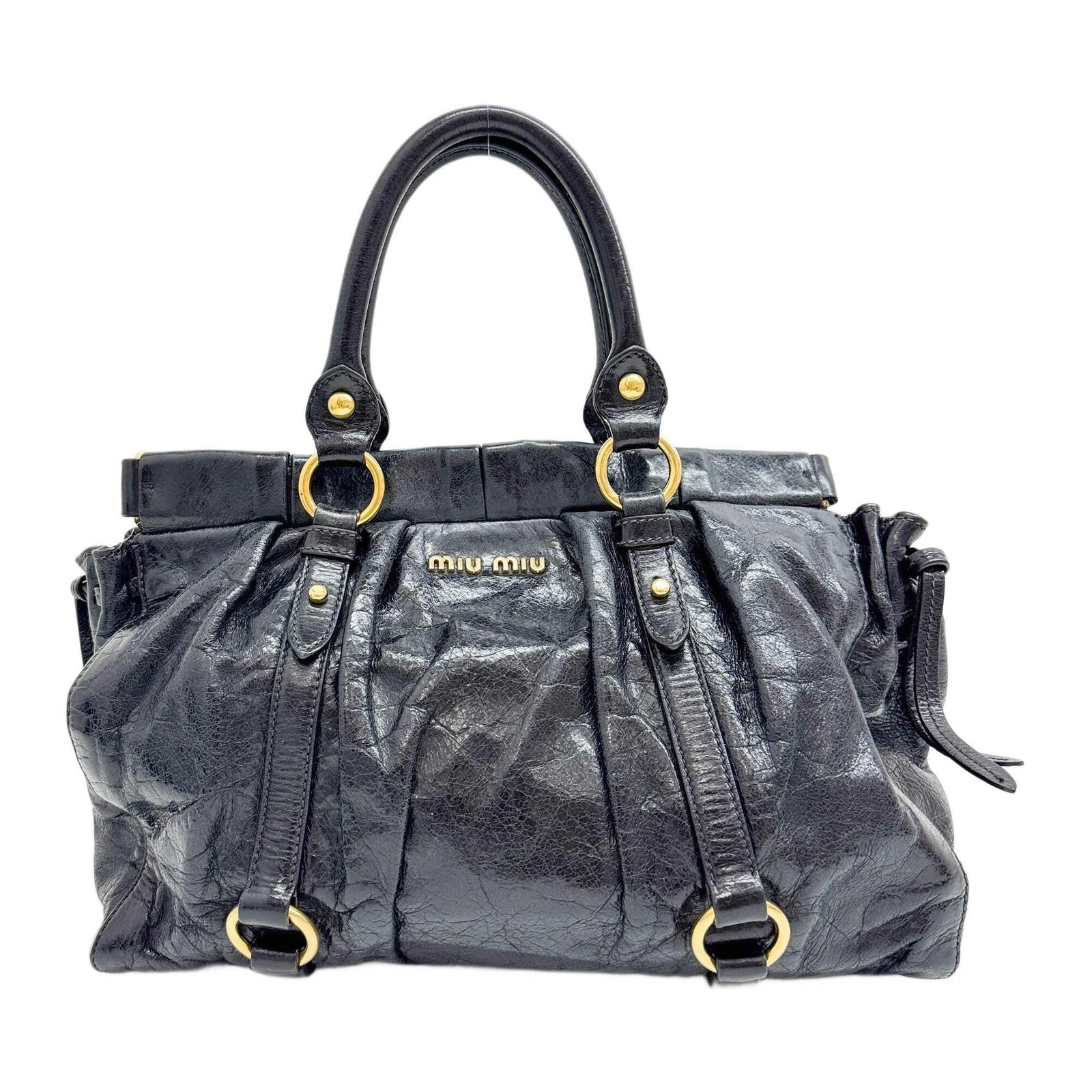 Miu Miu — MIU MIU Vitello Black Leather Two Way Bag