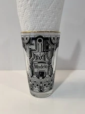 Authentic Modelo Especial Pint Glass - Black Embossed Writing and Gold Trim Rim