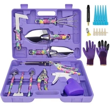 Garden Tool Set, 17-Piece Garden Tools with Floral Print, 304 Stainless Steel Ga