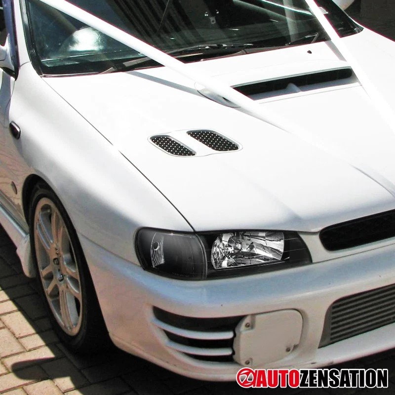 Fit 1995-2001 Subaru Impreza Black Headlights+Corner Signal Lamps Pair 95-01 - Image 2 of 4