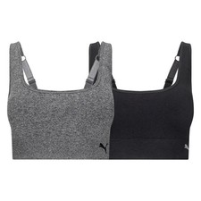 NEW Puma Women's M 2 Pack Seamless Sports Bra Square Neck Black Gray