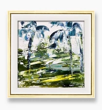 Coastal Tropical Vibes Framed Original Art • Abstract Bali Rice Terrace Painting