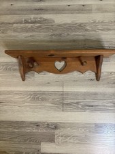 Vintage Rustic Wooden Wall Shelf Heart Cutout Pegs 24 Cottagecore Farmhouse